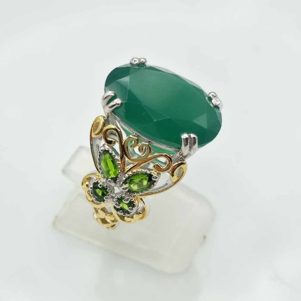NWOT Genuine Verde Onyx and Chrome Diopside 11.30 ctw Butterfly Ring Size 8 - Picture 4 of 9
